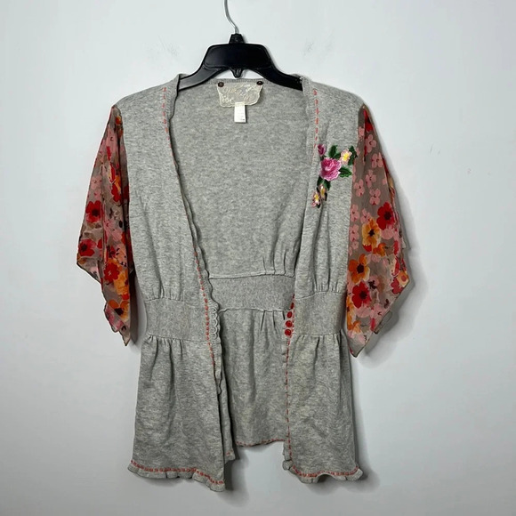 Nick & Mo Cotton Blooming Flutter Sleeve Embroidered Floral Cardigan - Picture 2 of 5
